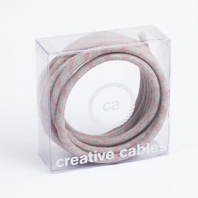 In a box Round Electric Cable covered by Ancient Pink Stripes Cotton and Natural Linen RD51