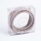 In a box Round Electric Cable covered by Ancient Pink Stripes Cotton and Natural Linen RD51
