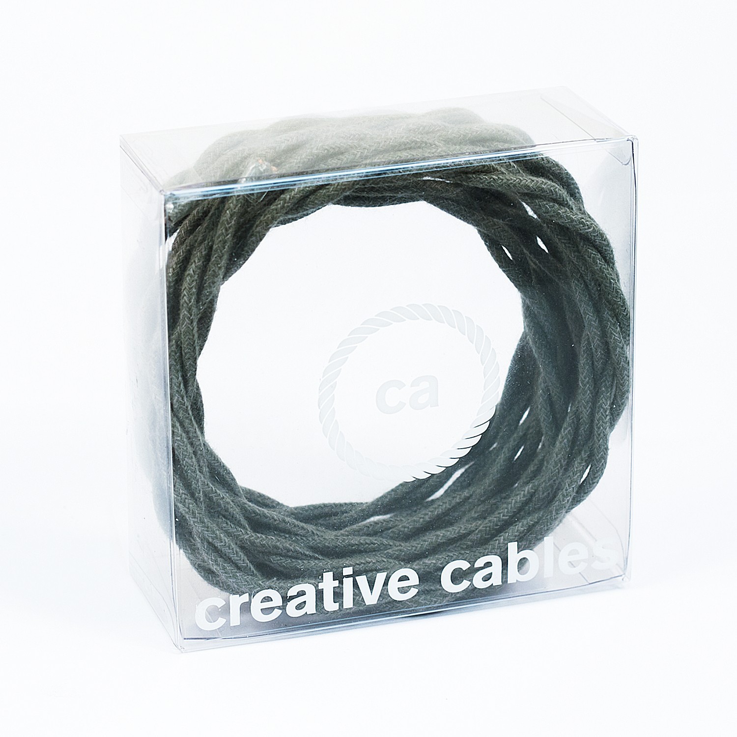 In a box Twisted Electric Cable covered by Cotton solid color fabric TC63 Green Grey