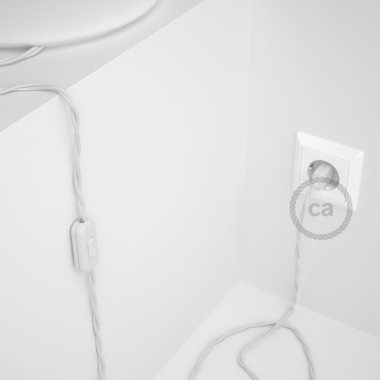 Cableado para lámpara, cable TC01 Algodón Blanco 1,8m. Elige tu el color de la clavija y del interruptor!