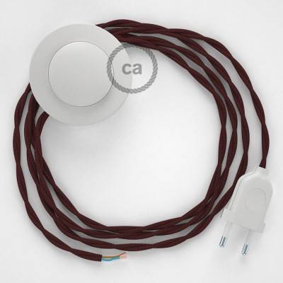 Cableado para lámpara de pie, cable TM19 Efecto Seda Burdeos 3 m. Elige tu el color de la clavija y del interruptor!