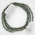 Cableado para lámpara, cable TC63 Algodón Verde Gris 1,8m. Elige tu el color de la clavija y del interruptor!