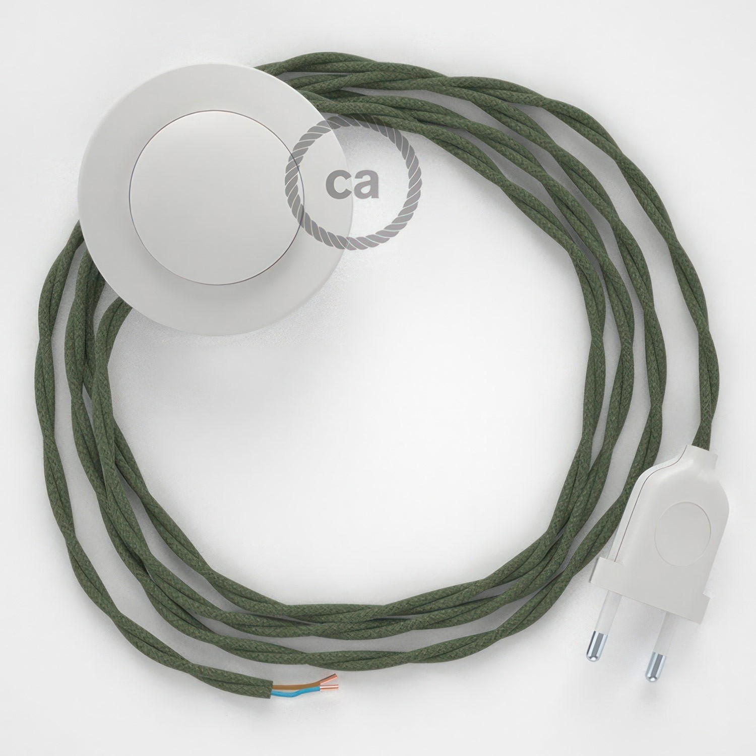 Cableado para lámpara de pie, cable TC63 Algodón Verde Gris 3 m. Elige tu el color de la clavija y del interruptor!