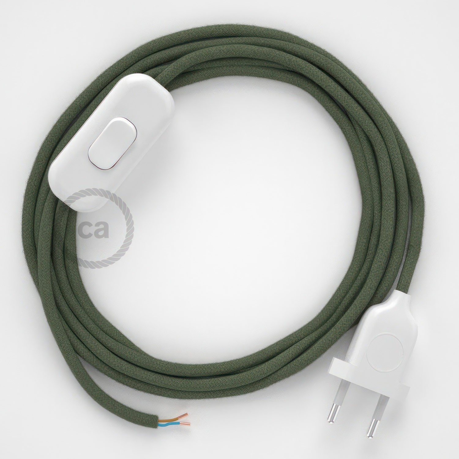 Cableado para lámpara, cable RC63 Algodón Verde Gris 1,8m. Elige tu el color de la clavija y del interruptor!