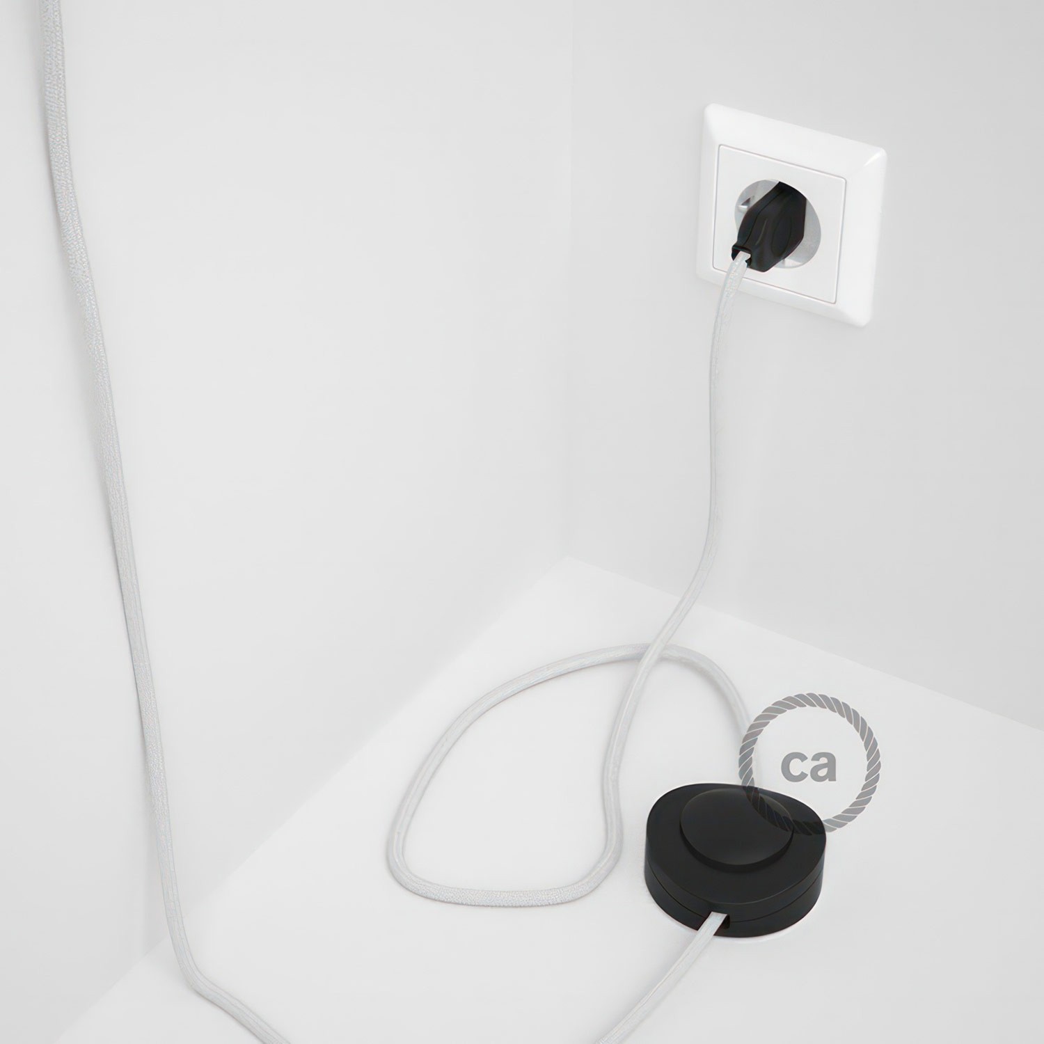 Cableado para lámpara de pie, cable RC01 Algodón Blanco 3 m. Elige tu el color de la clavija y del interruptor!