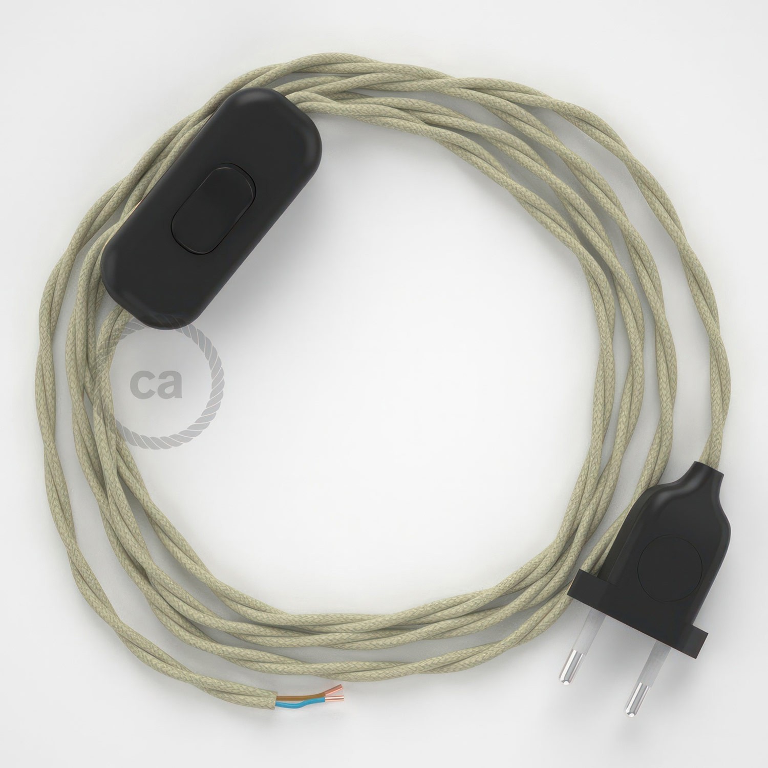 Cableado para lámpara, cable TC43 Algodón Gris Pardo 1,8m. Elige tu el color de la clavija y del interruptor!