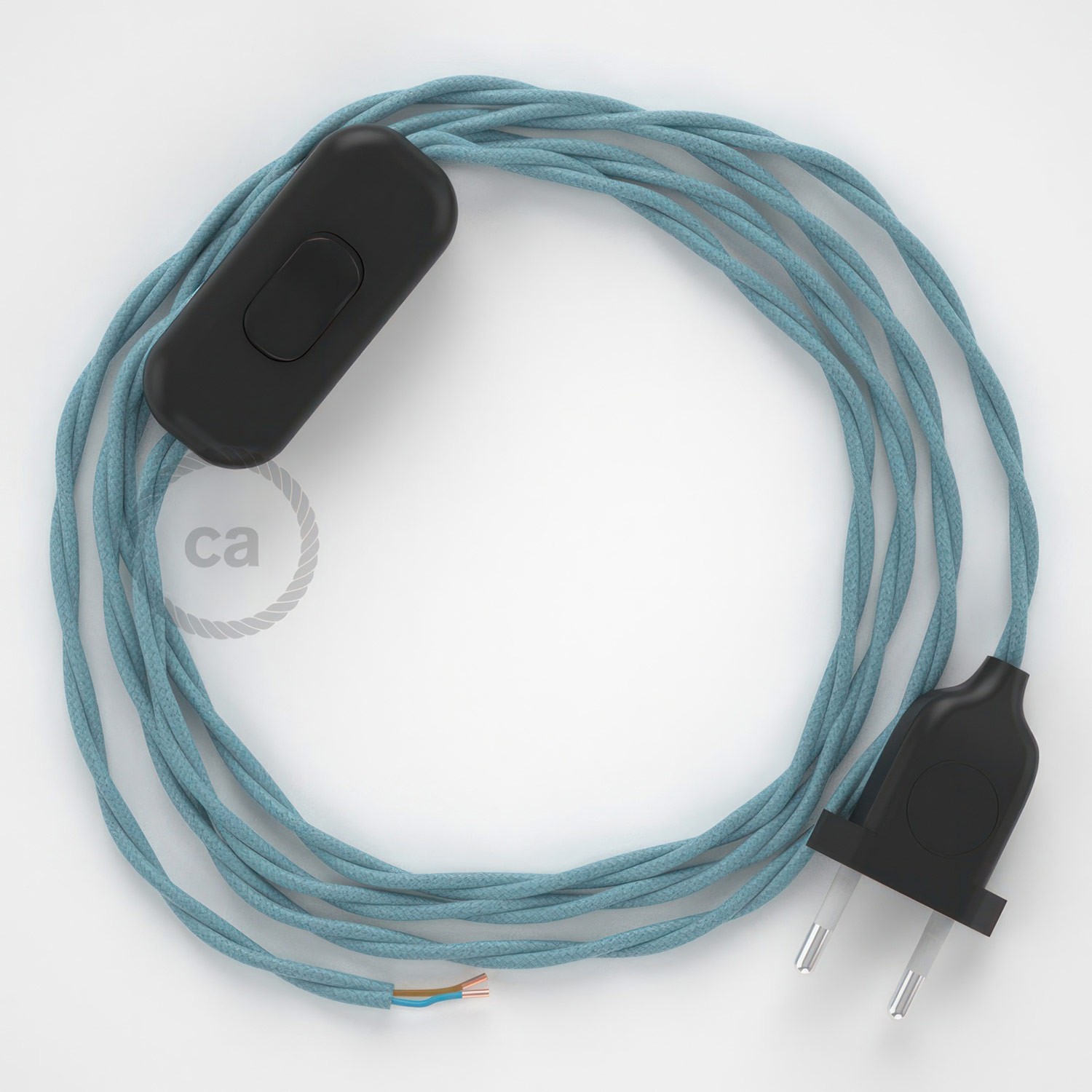Cableado para lámpara, cable TC53 Algodón Oceano 1,8m. Elige tu el color de la clavija y del interruptor!