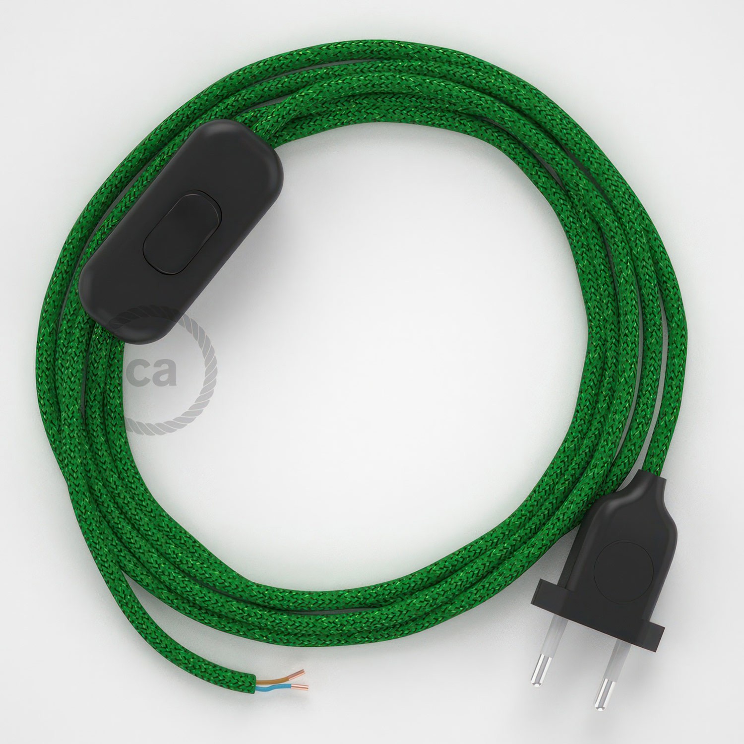 Cableado para lámpara, cable RL06 Efecto Seda Glitter Verde 1,8m. Elige tu el color de la clavija y del interruptor!