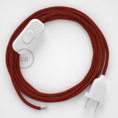 Cableado para lámpara, cable RL09 Efecto Seda Glitter Rojo 1,8m. Elige tu el color de la clavija y del interruptor!