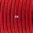 Cableado para lámpara de pie, cable RL09 Efecto Seda Glitter Rojo 3 m. Elige tu el color de la clavija y del interruptor!