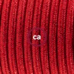 Cable Eléctrico Redondo en cajita, Recubierto en tejido Efecto Seda Color Sólido, Rojo Glitter RL09