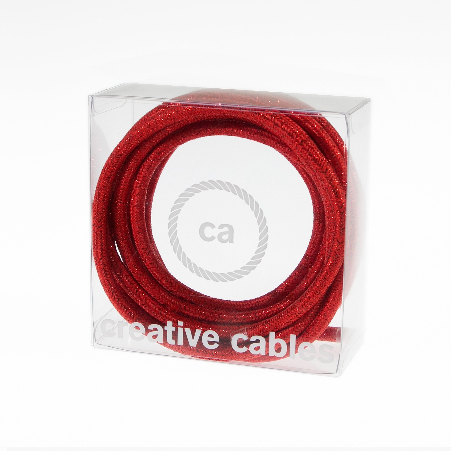 Cable Eléctrico Redondo en cajita, Recubierto en tejido Efecto Seda Color Sólido, Rojo Glitter RL09