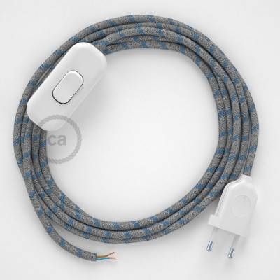 Cableado para lámpara, cable RD55 Algodón y Lino Stripes Azul Steward 1,8m. Elige tu el color de la clavija y del interruptor!