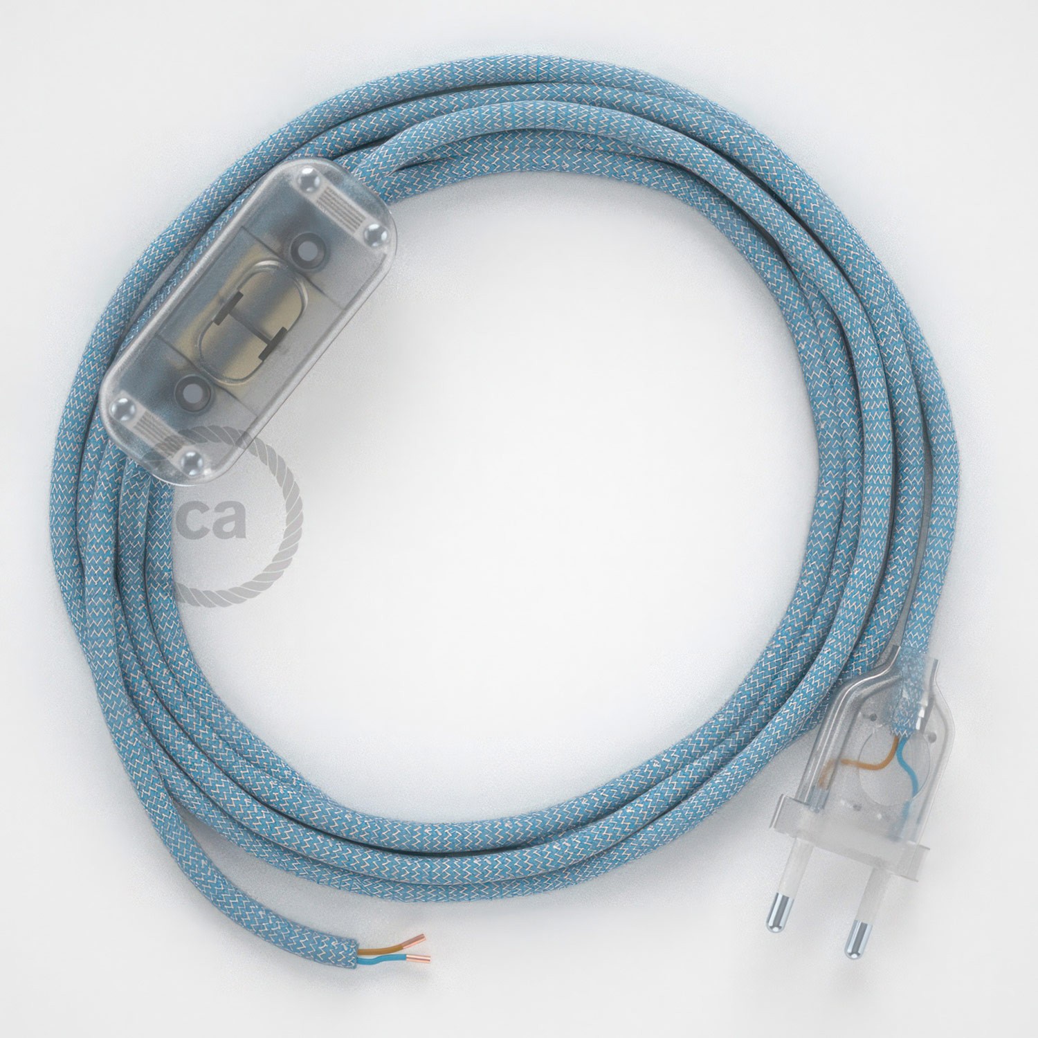 Cableado para lámpara, cable RD75 Algodón y Lino ZigZag Azul Steward 1,8m. Elige tu el color de la clavija y del interruptor!