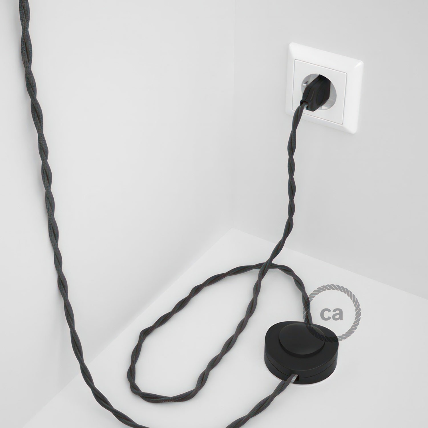 Cableado para lámpara de pie, cable TM26 Efecto Seda Gris Oscuro 3 m. Elige tu el color de la clavija y del interruptor!