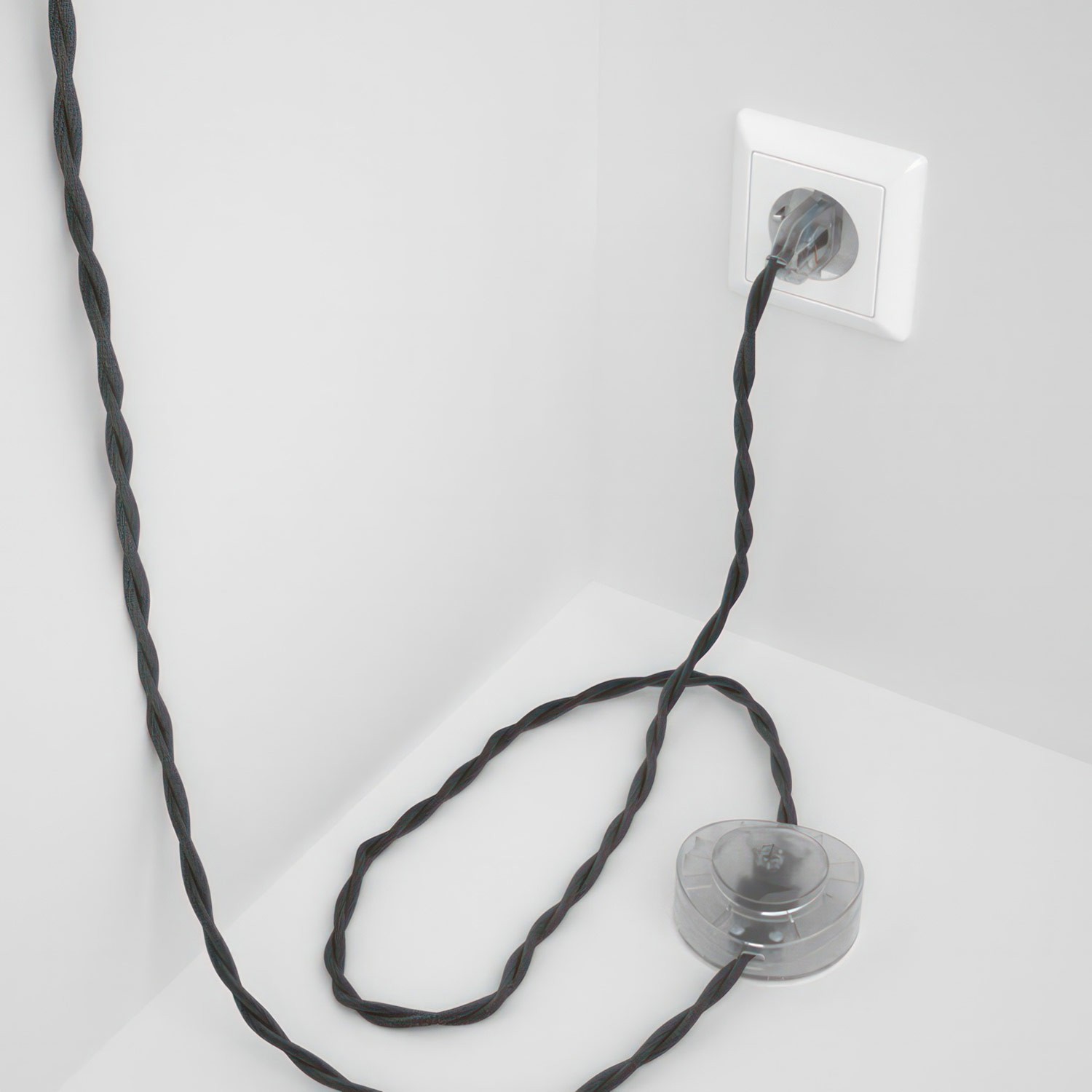 Cableado para lámpara de pie, cable TM26 Efecto Seda Gris Oscuro 3 m. Elige tu el color de la clavija y del interruptor!