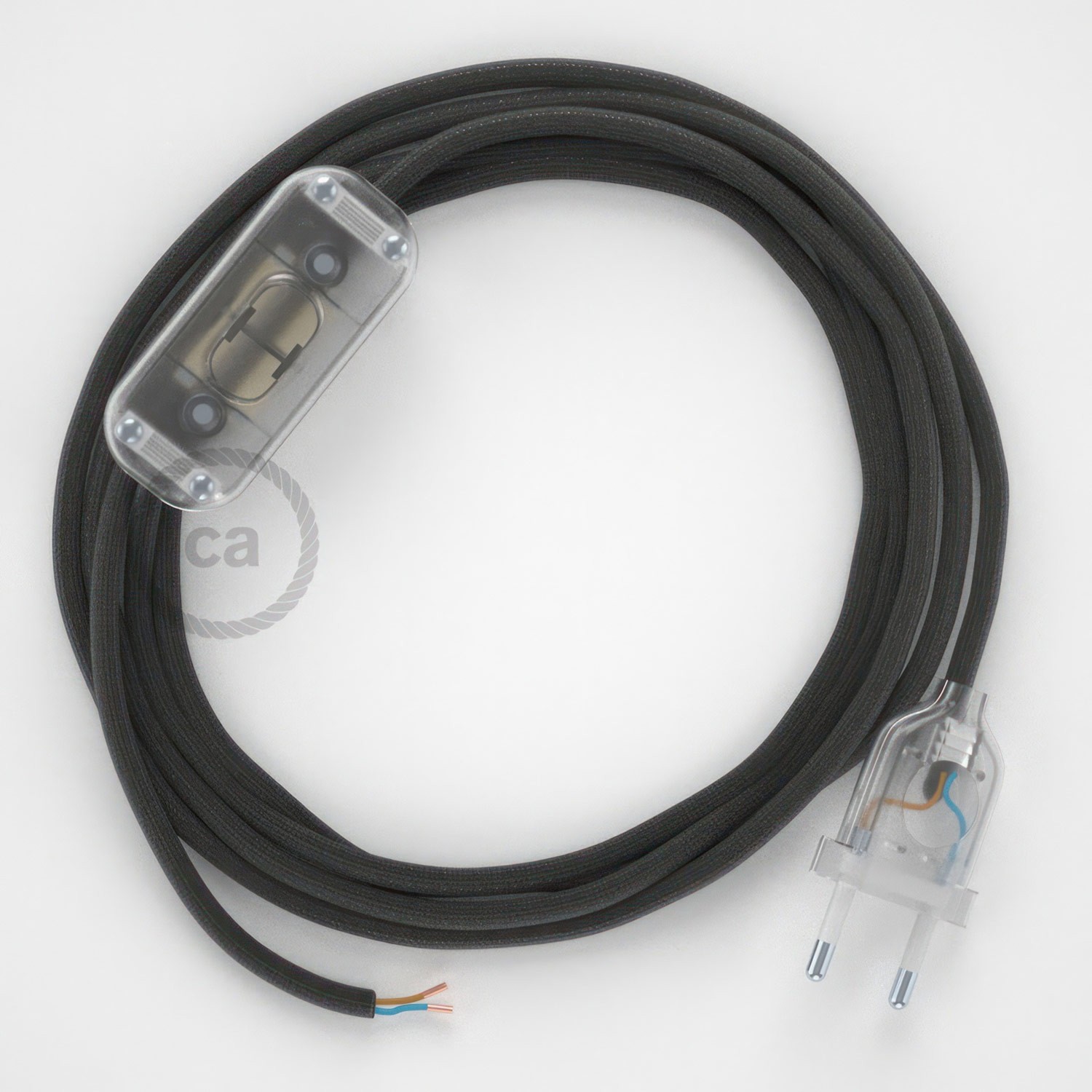 Cableado para lámpara, cable RM26 Efecto Seda Gris Oscuro 1,8m. Elige tu el color de la clavija y del interruptor!