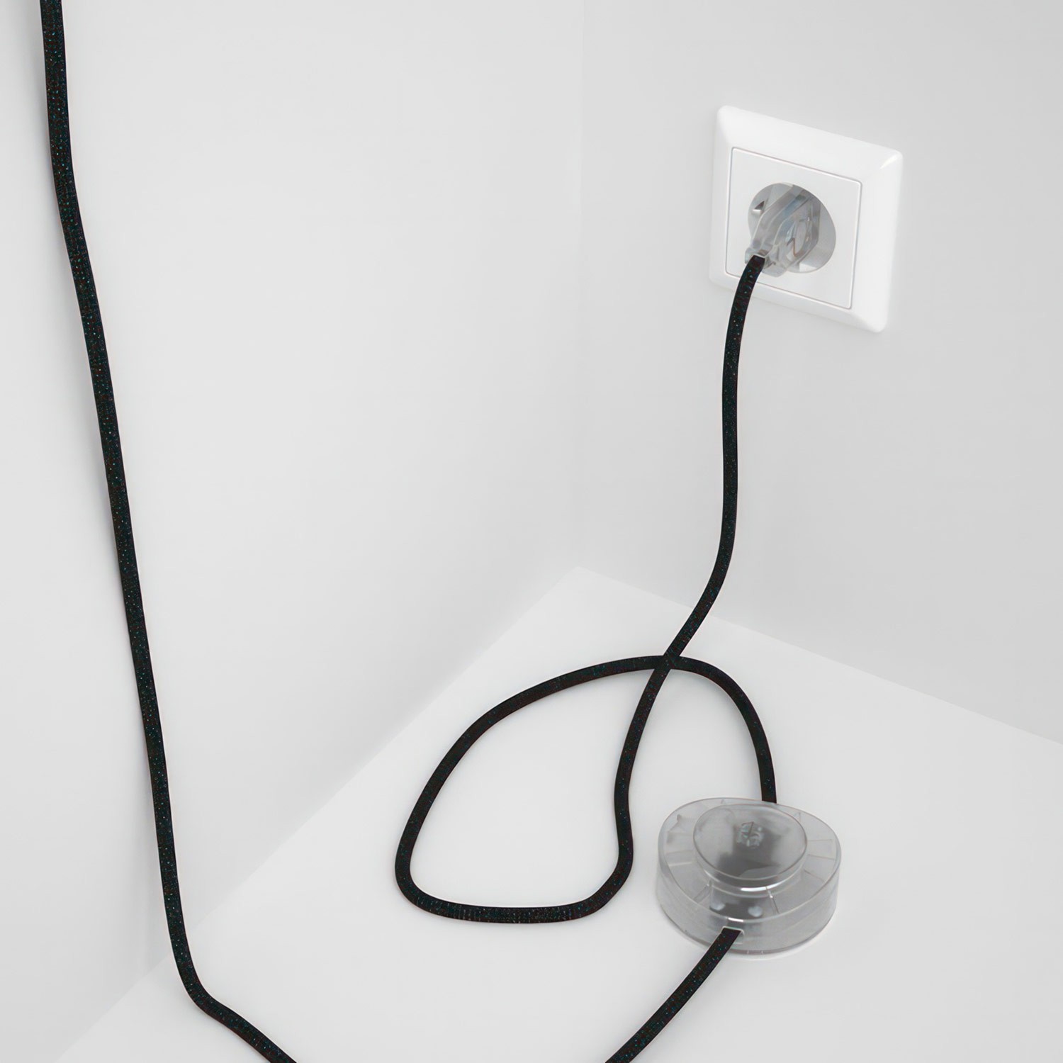 Cableado para lámpara de pie, cable RL04 Efecto Seda Glitter Negro 3 m. Elige tu el color de la clavija y del interruptor!