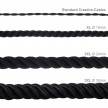 Cordón XL, cable eléctrico 3x0,75, recubierto en tejido negro brillante. Diámetro: 16mm.