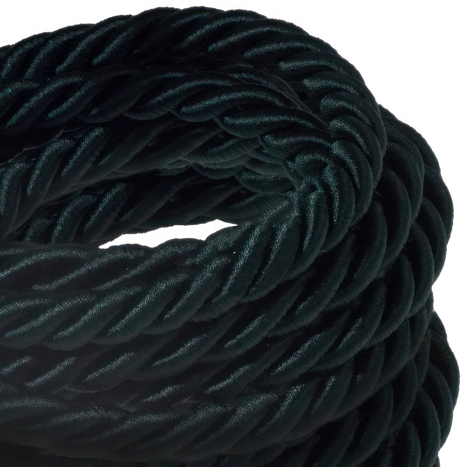 Cordón XL, cable eléctrico 3x0,75, recubierto en tejido verde oscuro brillante. Diámetro: 16mm.
