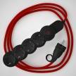 Multienchufe alemán con cable en tejido colorado efecto seda Rojo RM09 y clavija Schuko con anillo comfort
