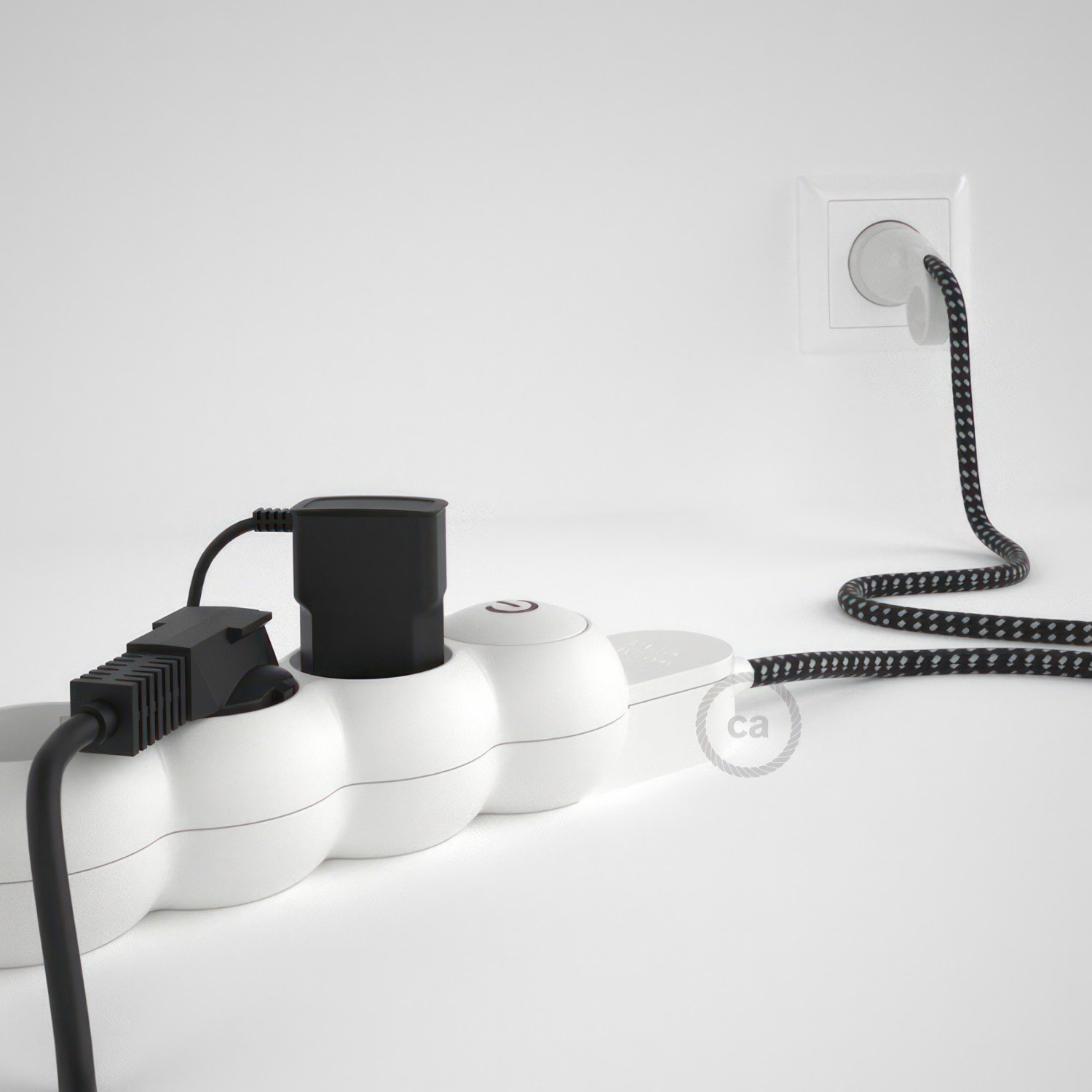 German power strip with electrical cable covered in 3D effect fabric RT41 Stars and Schuko plug with confort ring