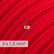 Multienchufe francés con cable en tejido colorado efecto seda Rojo RM09 y clavija Schuko con anillo comfort