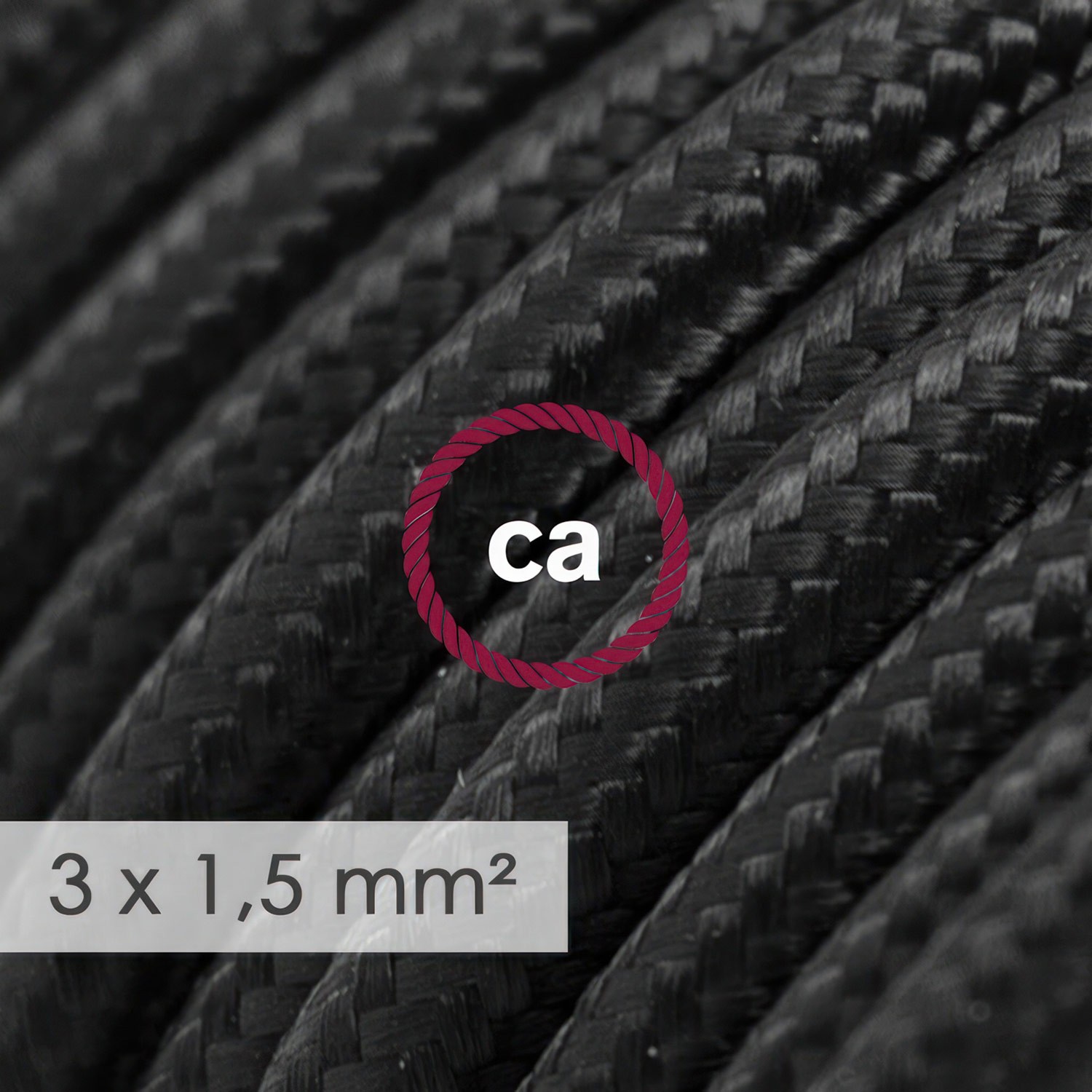 Multienchufe francés con cable en tejido colorado efecto seda Negro RM04 y clavija Schuko con anillo comfort