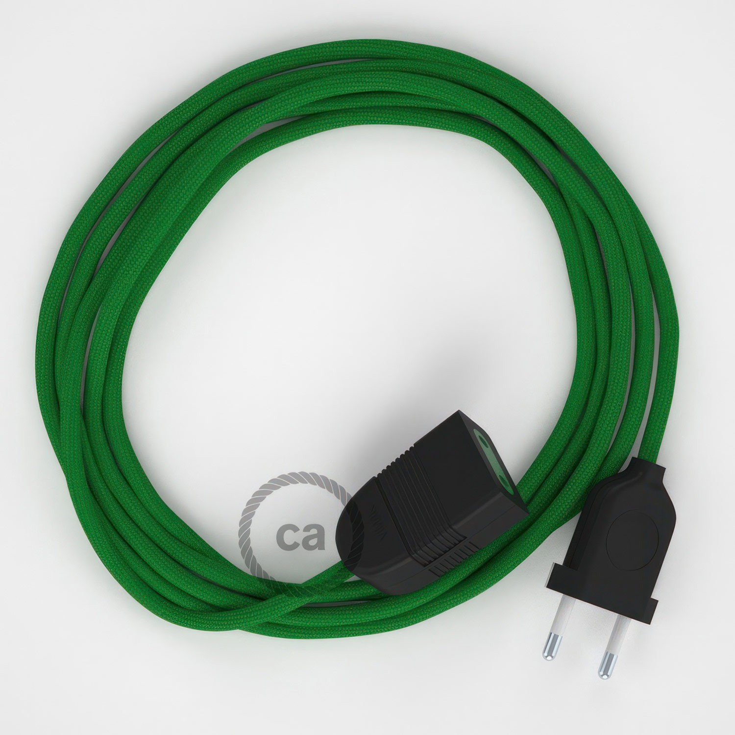 Alargador eléctrico con cable textil RM06 Efecto Seda Verde 2P 10A Made in Italy.