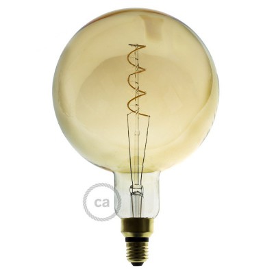 XXL LED Golden Light Bulb - Sphere G200 Curved Double Spiral Filament - 5W 250Lm E27 2000K Dimmable