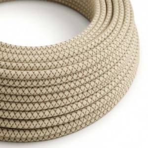 Round Electric Cable covered by Colored Bark Lozanga Cotton and Natural Linen RD63