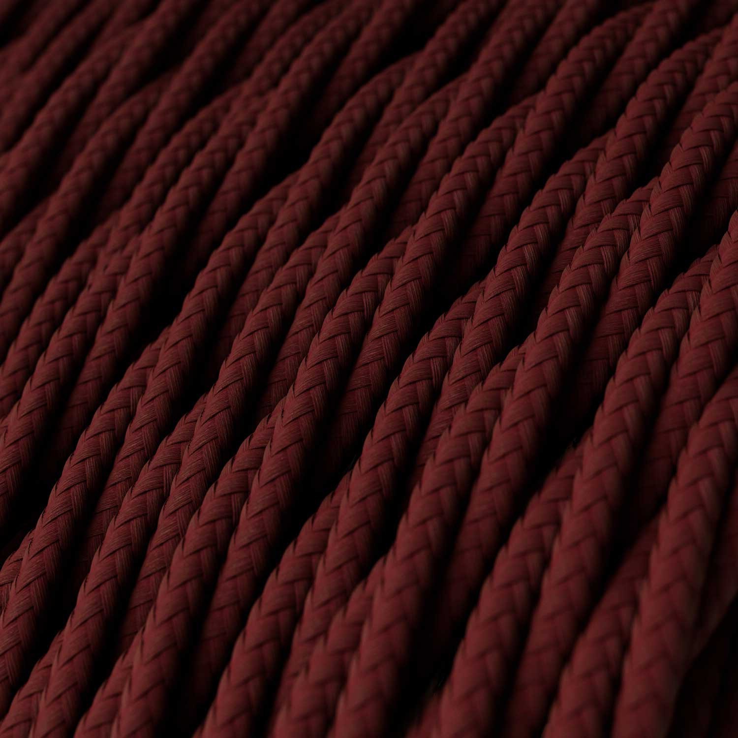 Twisted Electric Cable covered by solid silk effect fabric TM19 Burgundy