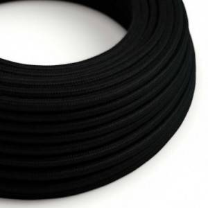 Round Electric Cable covered by Cotton solid color fabric RC04 Black