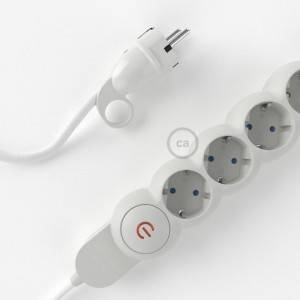 German Power Strip with electrical cable covered in rayon White fabric RM01 and Schuko plug with confort ring