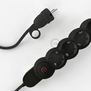 German Power Strip with electrical cable covered in Anthracite Natural Linen fabric RN03 and Schuko plug with confort ring