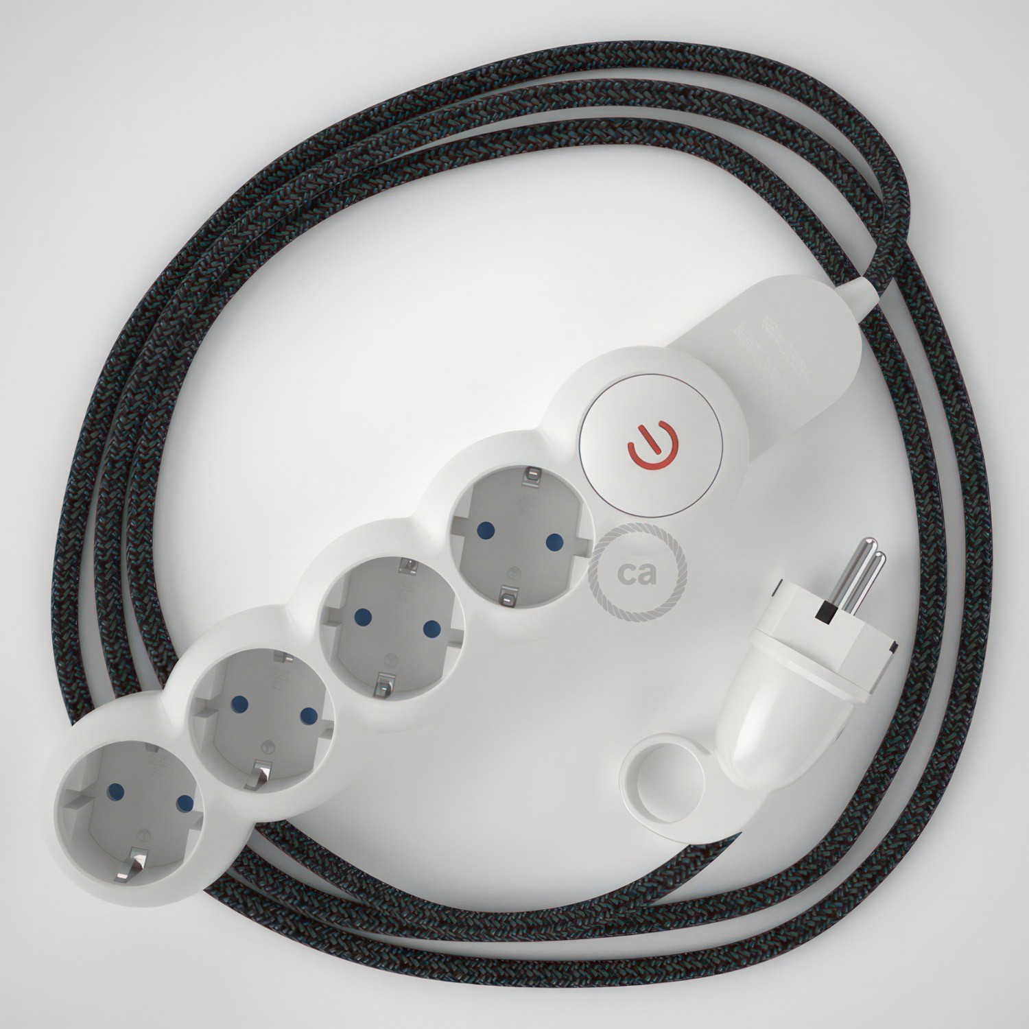 German Power Strip with electrical cable covered in Anthracite Natural Linen fabric RN03 and Schuko plug with confort ring