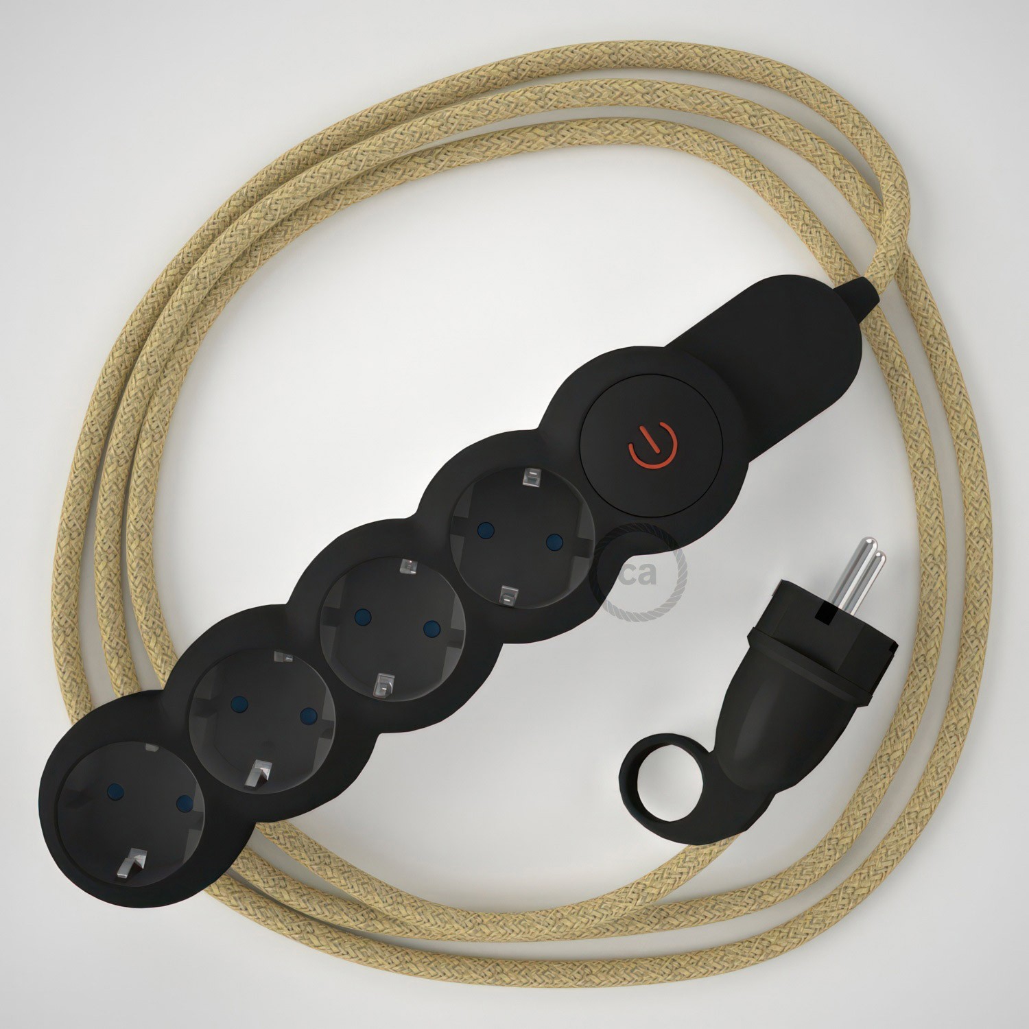 German Power Strip with electrical cable covered in Jute RN06 and Schuko plug with confort ring