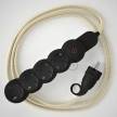 Multienchufe alemán con cable en tejido efecto seda Marfil RM00 y clavija Schuko con anillo comfort