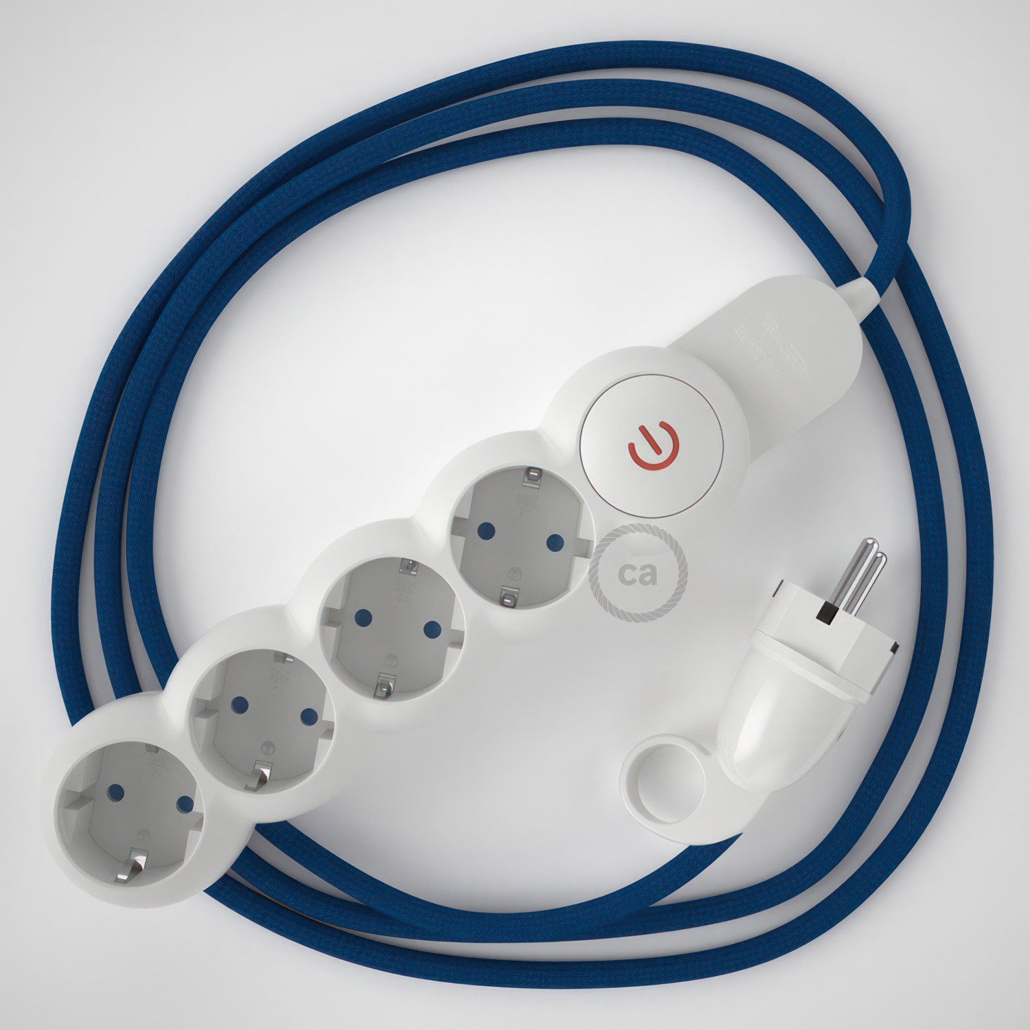 German Power Strip with electrical cable covered in rayon Blue fabric RM12 and Schuko plug with confort ring