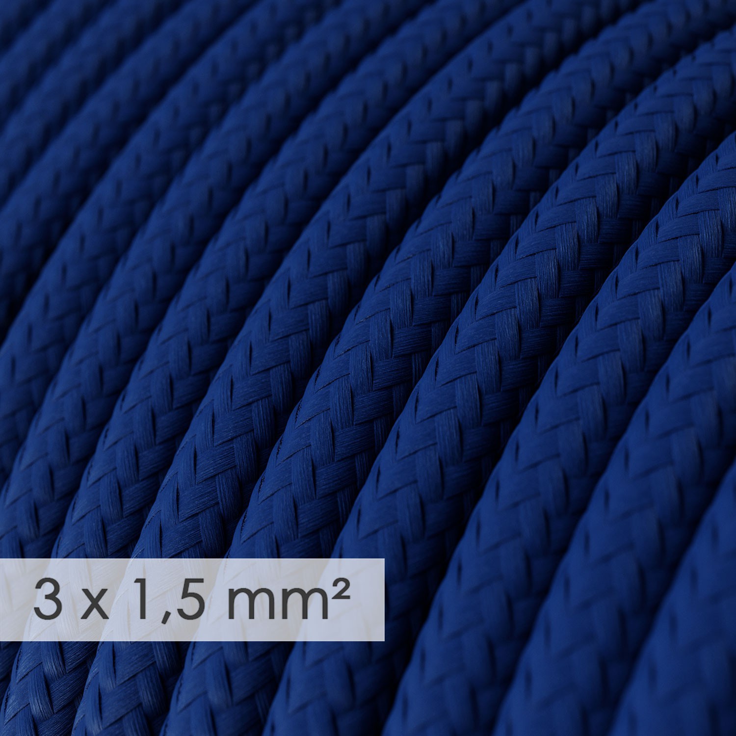 Multienchufe alemán con cable en tejido efecto seda Azul RM12 y clavija Schuko con anillo comfort