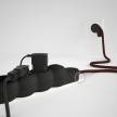 German Power Strip with electrical cable covered in rayon Burgundy fabric RM19 and Schuko plug with confort ring