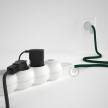 German Power Strip with electrical cable covered in rayon Dark Green fabric RM21 and Schuko plug with confort ring