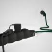 Multienchufe alemán con cable en tejido efecto seda Verde Oscuro RM21 y clavija Schuko con anillo comfort