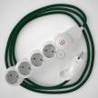 German Power Strip with electrical cable covered in rayon Dark Green fabric RM21 and Schuko plug with confort ring