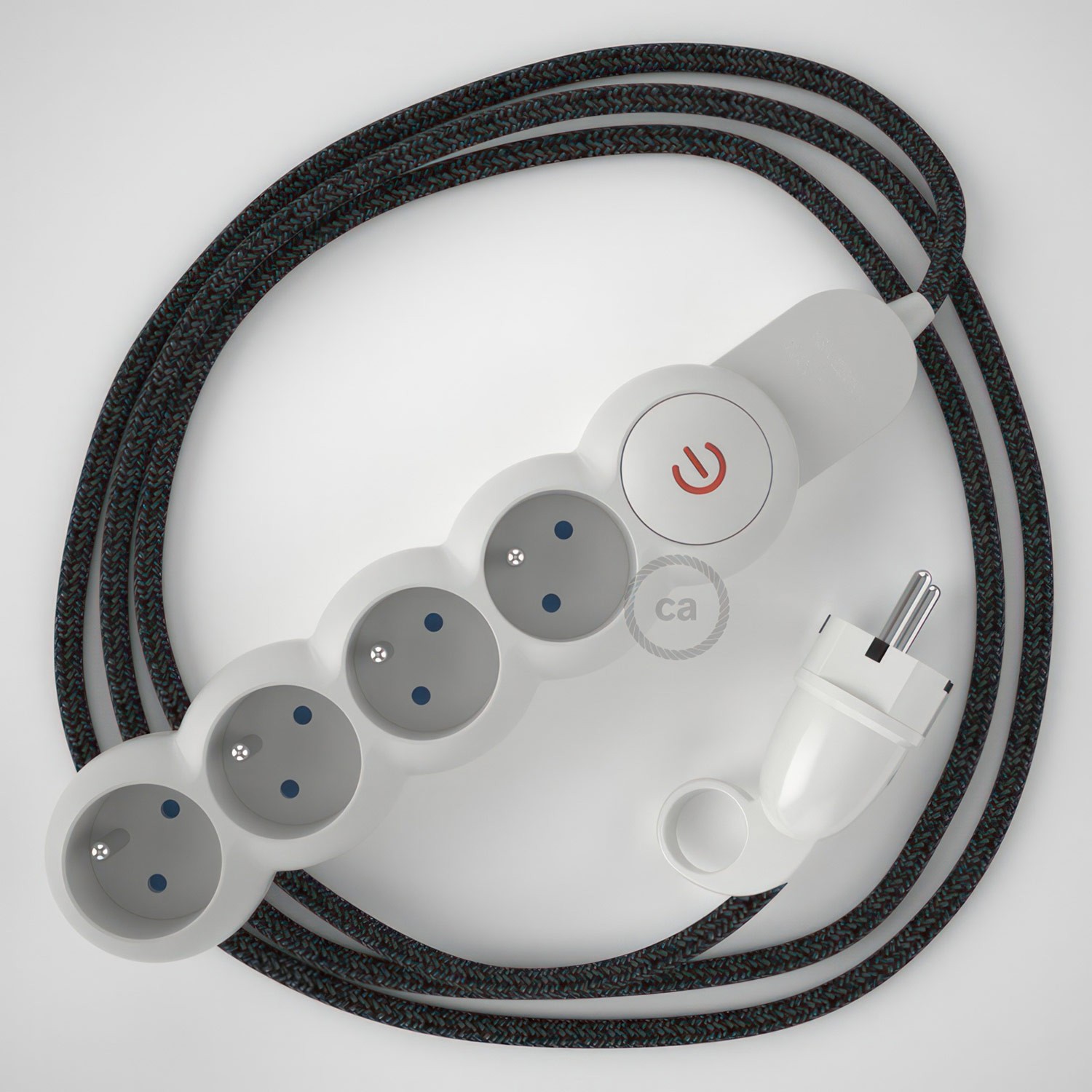 French Power Strip with electrical cable covered in Anthracite Natural Linen fabric RN03 and Schuko plug with confort ring