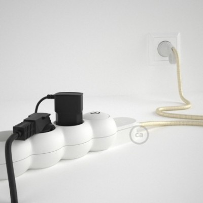 French Power Strip with electrical cable covered in rayon Ivory fabric RM00 and Schuko plug with confort ring
