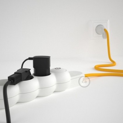 French Power Strip with electrical cable covered in rayon Yellow fabric RM10 and Schuko plug with confort ring