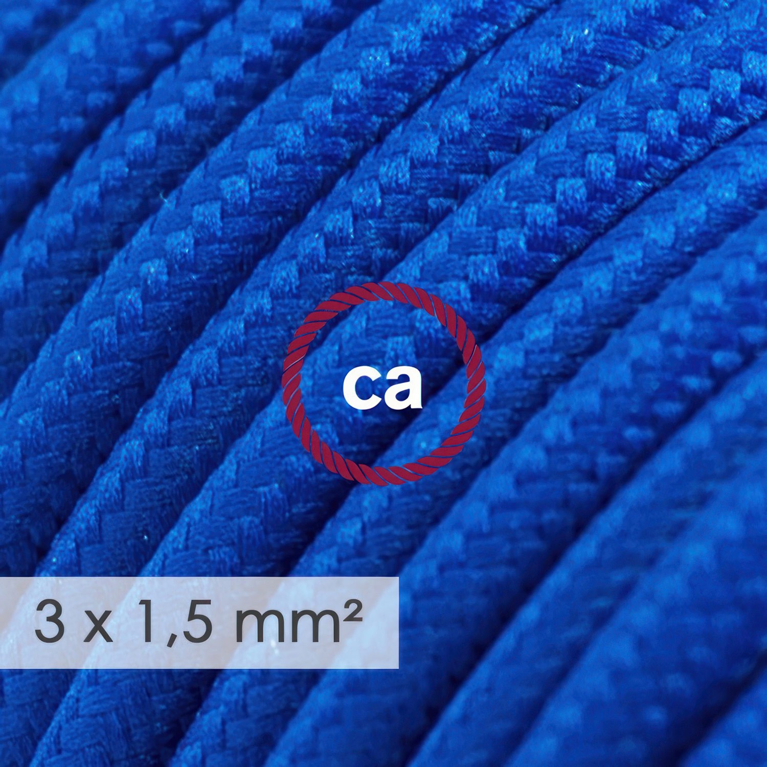 Multienchufe francés con cable en tejido efecto seda Azul RM12 y clavija Schuko con anillo comfort