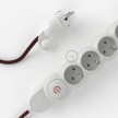 French Power Strip with electrical cable covered in rayon Burgundy fabric RM19 and Schuko plug with confort ring