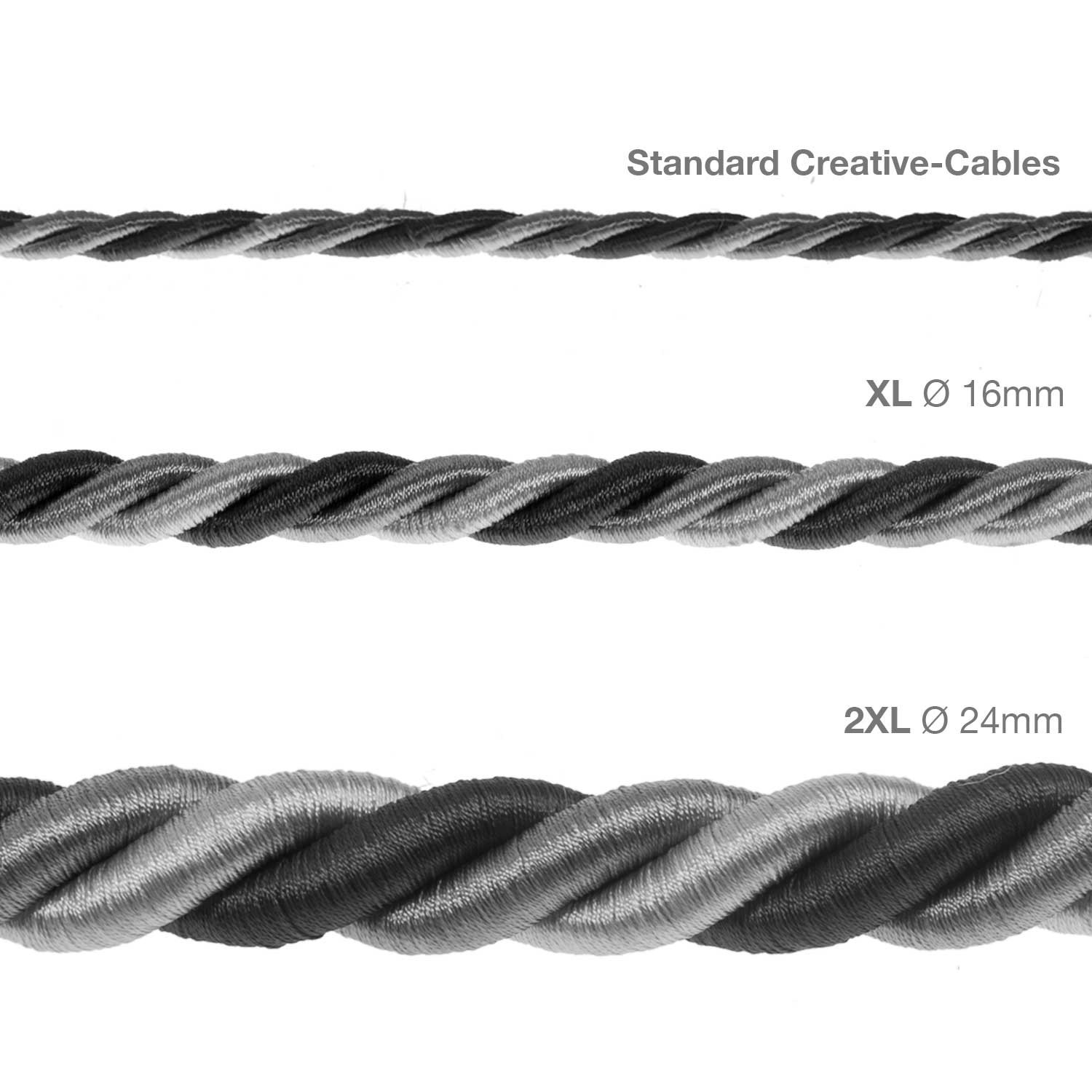 Cordon 2XL, cable eléctrico 3x0,75. Revestimiento de tejido lucído Orleans. Diámetro: 24mm.